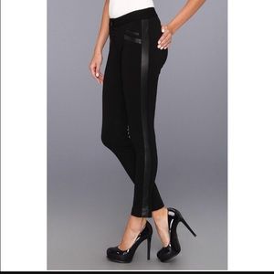 PAIGE Lucia Black Ponte Pant with Leather Trim